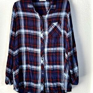 Plaid Button Down Shirt - Blue and Red
